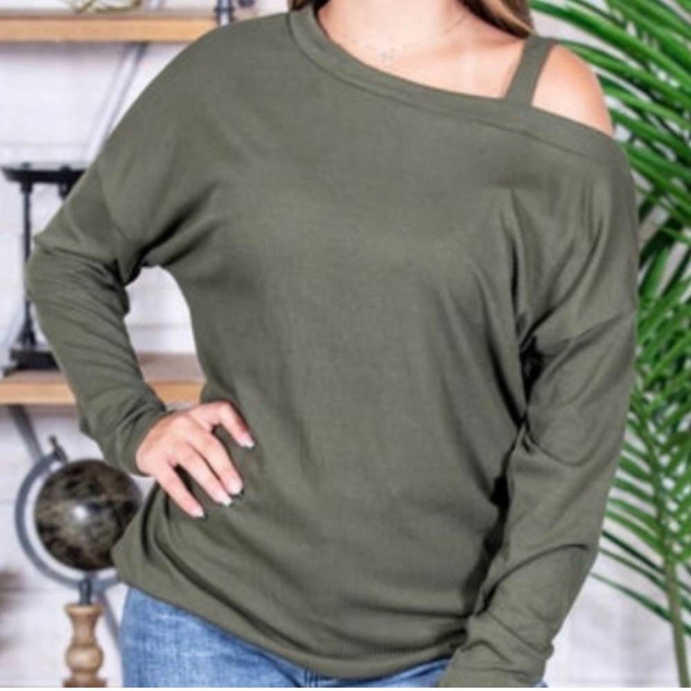 White Birch Olive Ribbed Top NWOT